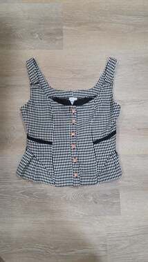 Maeve Anthropologie Houndstooth Button-Front Peplum Top